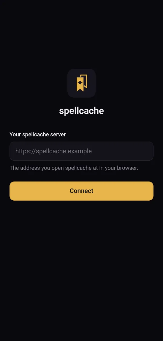 Server screen of the Android app on first launch