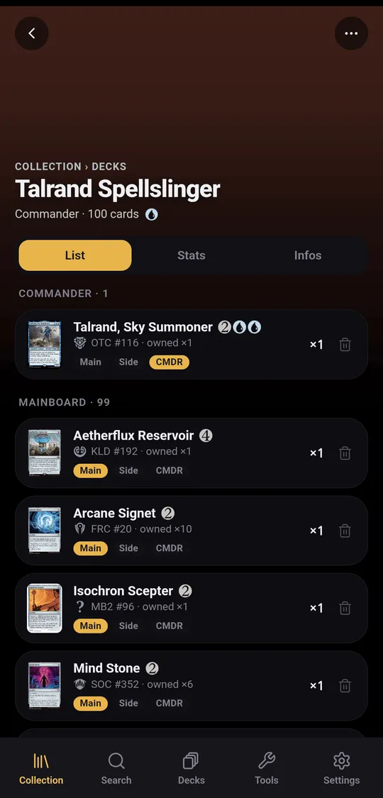 A Commander deck with its commander and mainboard