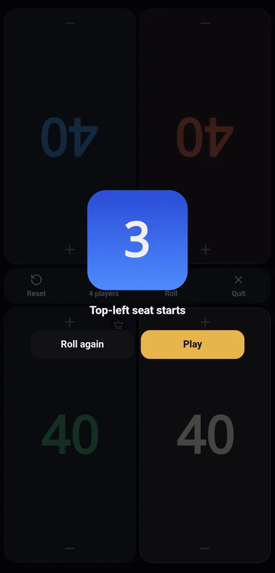 First-player pick at the start of a four-player game